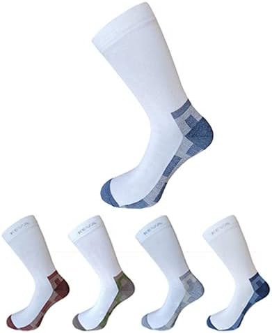 Kevasocks for Men Cotton Length Socks 5 Pairs Free Size White With Dark Base