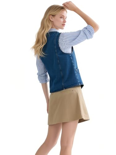 Women's Denim Sleeveless Casual Vest for women, Jean Vest Top, Light Wash, V Neck, Button Front with Dual Pockets4