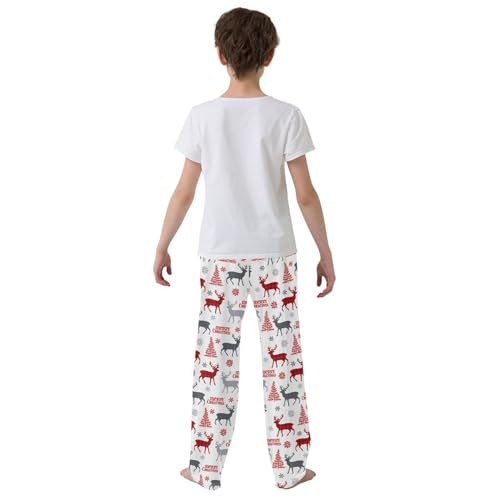 Merry Christmas Deers Snowflake Boys Long Pants Soft Trousers Elastic Waist Kids Lounge Bottoms with Pockets S-XL3