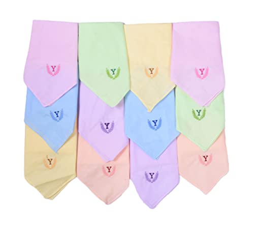 Image of ANTONIA Personalized Cotton Women's Handkerchiefs with Embroidered Initials, Assorted Colours (33 cm x 33 cm)