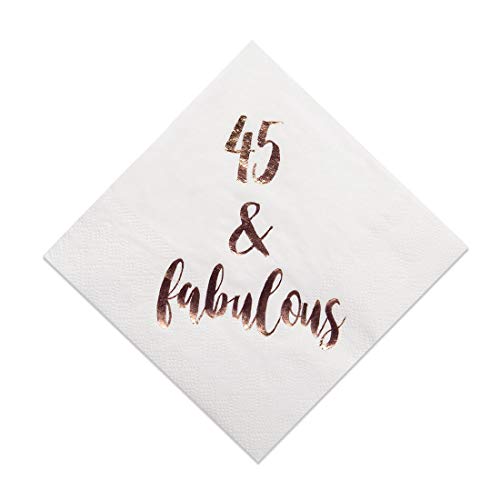 45 & Fabulous Cocktail Napkins, 50-Pack 3ply White Rose Gold 45th Birthday Dinner Celebration Party Decoration Napkin