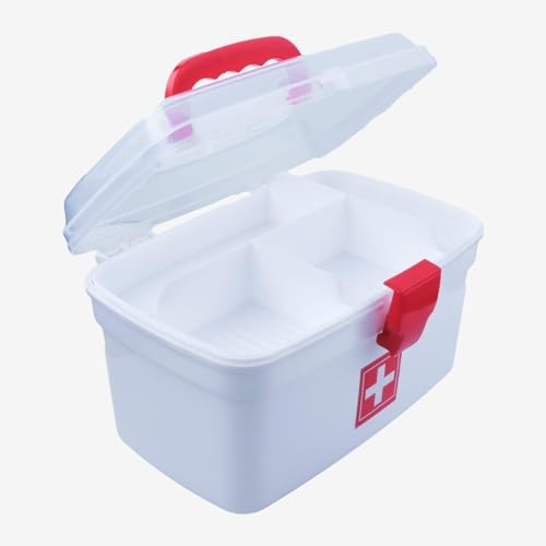 Image of SHUTTLE ART Medical Organizer Box, First Aid Box, Medicine Storage Box With Detachable Tray And Transparent Lid And Handle, Unbreakable Material(S-Medical Storage Box-White)