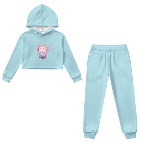 ZFRXIGN Y2k Tracksuit 2 Piece Set for Girls 4-13 Years Cropped Hoodie Sweatpants with Pockets Cute Matching Sets