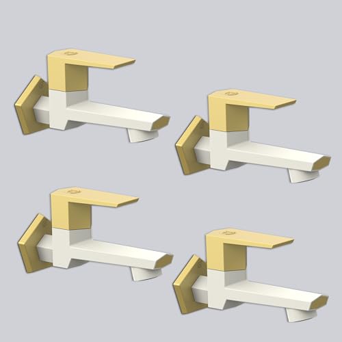 Image of RN PTMT Long Body Bib Cock for Bathroom | 15mm Long Body Foam Flow Water Tap with Flange | Luxury G20 Collection Faucet | High-Grade Engineering Polymer Tap (Ivory Bright Gold Dual, Pack of 4)