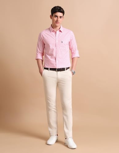 Image of U.S. Polo ASSN. Checkered Tailored Fit Shirt for Men - 100% Cotton, Breathable & Comfortable, Full Sleeves Casual Shirt for Men