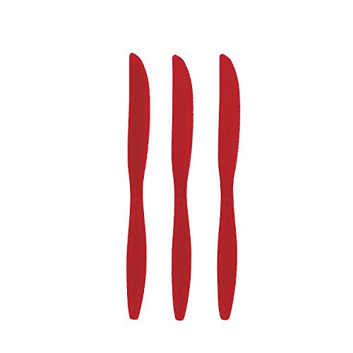 Fun Express - Real Red Plastic Knives (50 Pc) - Party Supplies - Solid Tableware - Cutlery - 50 Pieces