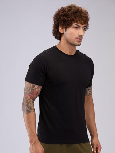 Image of Raymond SleepZ Regular Fit Cotton Modal Blend Solid Pattern Round Neck Loungewear T-Shirt