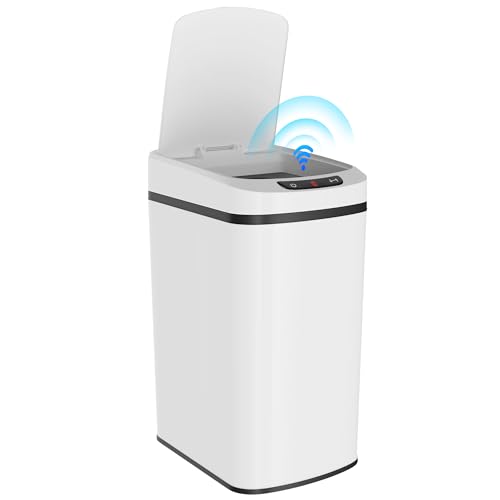 HOMCOM Poubelle 12 L avec capteur infrarouge, bouton tactile et seau amovible, poubelle en acier inoxydable, ABS et PP, 28 x 22 x 41 cm, blanche