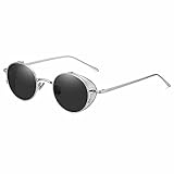 Technigadgets Vintage Metal Round Sunglasses For Men For Women With Side Shields Scott Sunglasses (Silver Frame/Black Lens)