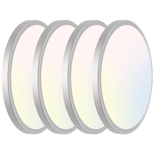 Image of libtit 7 Inch Nickel Brushed Flush Mount Ceiling Light, 15W Ceiling Light Fixture,3000K /4000K /6500K Color Selectable,Ultra-Thin Round Ceiling Lighting Fixture for Bedroom Kitchen Pantry, 4 Pack