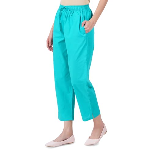 Image of Happy Bunny Parallel Pants for Women 100% Cotton Ankle Length Trousers Regular Fit with Elastic Drawstring Stylish & Pockets Casual Formal Wear for Office & Home