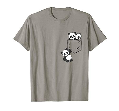 For Panda Lovers Cute Kawaii Baby Pandas In Pocket T-Shirt