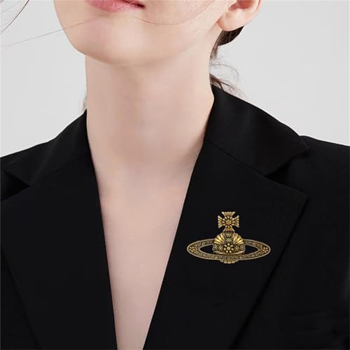 Image of Dreuyet Saturn Planet Brooch Pin for Women Ladies Dainty Rhinestone Star Lapel Pin Cubic Zirconia with Crystal Planet Brooch Fashion Dress Accessories Jewelry for Suit Clothing Jackets Badges