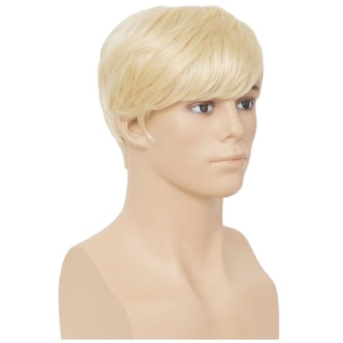 Image of Swiking Mens Short Blonde Wig Natural Synthetic Hair Wigs Halloween Costume Daily Party Wig
