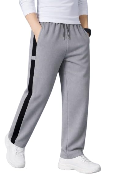 Men's Athletic Cotton Blend Track Pants with Drawstring, Black and Grey Two-Tone, Relaxed Fit Joggers with Side Stripes-picture-27
