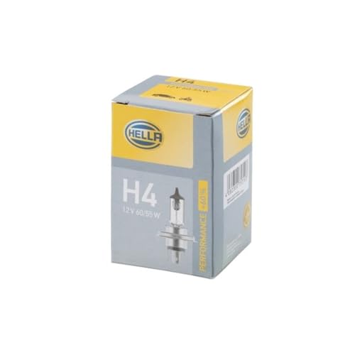 Hella 8GJ 223 498-221 Halógena Lámpara - H4 - Performance + 60% - 12V - 60/65W - Modelo de zócalo, bombilla incandescente: P43t-38 - caja - Cant.: 1, Rendimiento +60