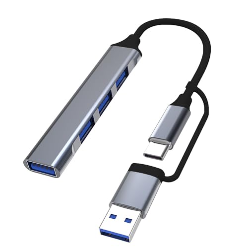 Lamkrtlp Concentrador USB 3.0 de 4 puertos - Divisor portátil ultrafino para MacBook, Mac Pro/Mini, iMac, Surface Pro, XPS, ordenador portátil, unidades flash, HDD móvil y más (2 en 1)