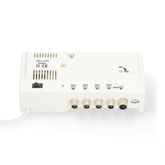NEDIS CATV-Verstärker | Verstärkung dBi (bei Antennenkabel): 20 dB | 47-694 MHz | Anzahl der Ausgänge: 4 | Verstärkungsregelung | Weiss