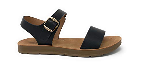 Soda Plenty ~ Women's Strappy Ankle Wrap Buckle Fashion Flat Sandals, 9, Black Jd #TOP1