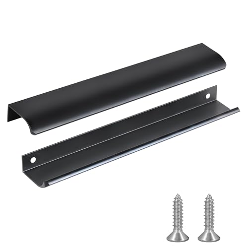 JOOJA 5 Pack Modern Style Finger Edge Pull Furniture Drawer Handles Hidden Cabinet Kitchen Drawer Handles Knobs, Black 300(256) mm - image 1