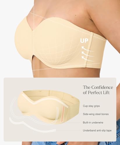 Image of Popilush Strapless Bras for Women Bandeau Unlined Bra No Padding Underwire