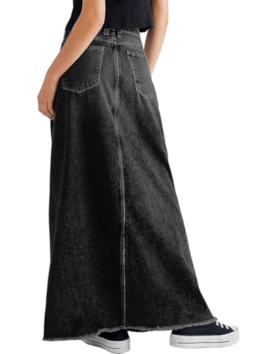chouyatou Women's Vintage A-Line Frayed Maxi Denim Skirt Distressed High Waist Long Jean Skirt2