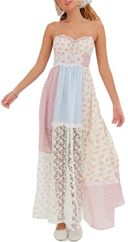 Image of Women Halter Ruched Maxi Dress Backless Sleeveless Long Dress Bodycon See Througn Pleated Sundress Beachwear
