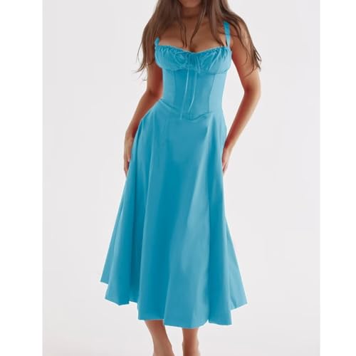 Image of Floral Corset Midi Dress Square Neck A Line Dress with Slit