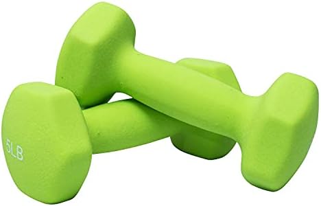 Set of 2 each 5 lb Green Neoprene Coated Dumbbells Pair Hand Weights All-Purpose, Home Gym, Exercise 10 LB total neoprene set