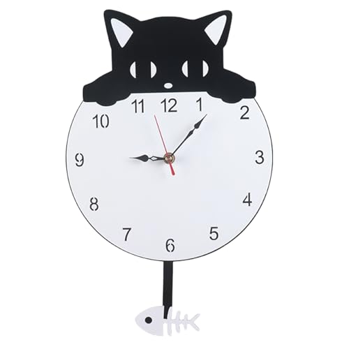 Genérico Reloj Gato | Reloj Analógico Silencioso,Decoración De Hogar Sin Y Cola Móvil | para Dormitorio Infantil Sala Cocina De Niños Niñas Adolescentes