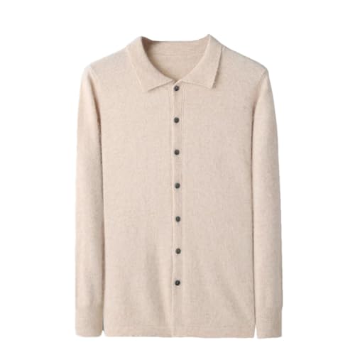 Suéter de cachemira de visón para hombre, suéter de punto liso, suéter tipo polo, beige, XL