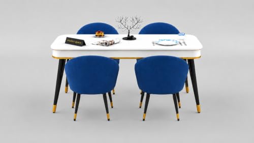 Image of WOODEN SPACE Majestic 4 Seater Wooden Dining Table Set | Urban Marble Top Dining Table with Chairs for Dining Room & Kitchen (Modern Classic Navy Blue) (54 x 36 x 30 inch)