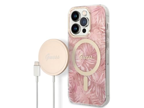 GUESS Bunddeln GUBPP14LHJEACSP Coque et Chargeur iPhone 14 Pro 6,1" Coque Rigide Rose Jungle