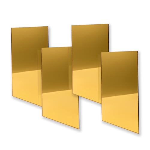 Image of Gold Mirror Acrylic Sheet 8x12 (Pack of 6), 3mm (1 /8 in) Thickness - Acrylic Mirror Sheets for Arts & Crafts, DIY Projects, Gold Mirror, for Laser Cutting and Engraving with CO2