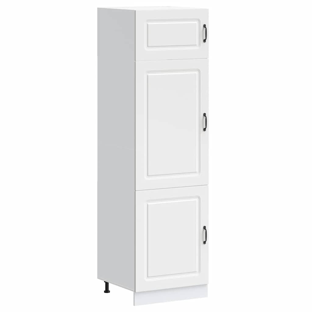 Kalmar - Armario de cocina (60 x 57 x 207 cm), color blanco | Armario alto para la cocina y el comedor con patas ajustables y mucho espacio de almacenamiento detrás de las puertas.