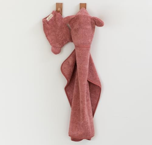 Image of Bella Tunno Baby Bath Towel and Wash Mitt Set - Soft Absorbent Hooded Towels and Mitt-Style Baby Washcloths, Oeko-TEX Certified (Watermelon)