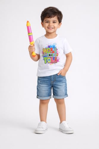 Image of The Magic Wand Kids Holi Festival Theme Printed T-Shirts, Girls Top, Boys Kurta Multicolored for Kids Baby Boys and Girls, Traditional Indian Wear Dress for Holi