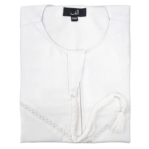 Sunnah Trends Designer Thobe Jubba with Removable Tassel by Alif London (56L, Pearl White)