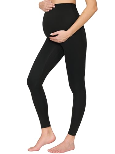 MIRAZEN Maternity Leggings Over The Belly - Pregnancy Yoga Pants Soft Workout Leggings Black M