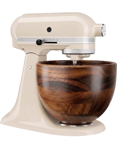Premium Solid Walnut Wood Mixing Bowl Compatible with KitchenAid 4.5 & 5 QT Tilt-Head Stand Mixer Wooden Mixing Bowls for Mixer with Stainless Steel Locking Base A Thoughtful Gift for Mixer Owners
