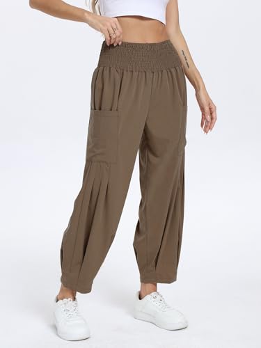 Women's Palazzo Pants, Summer Casual High Waist Loose Cargo Loung Harem Boho Pants with Pockets for Beach Travel4