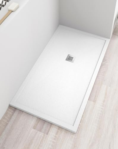 Receveur de douche antidérapant extra-plat en résine texture pierre