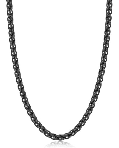 Jewlpire Black Chain Necklaces for Men 4mm Wheat Chain Necklace Stainless Steel Chain Necklace for Men Mens Necklace 20 Inch