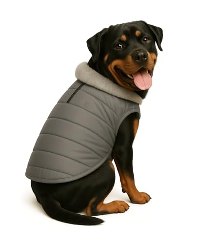 Image of The Pets Company Dog Winter Coat Jacket, Clothes, Windproof, Waterproof, Light Weight, Washable, Ultra Warm Thick Fleece Lined Dog Vest for Cold Weather Protection, (Grey, X-Large - 28 Inch)