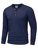 TACVASEN Tee Shirt Homme Manches Longues Coton Chemise Henley Homme Basique Tshirt avec Placket Boutonné Automne Chemise Décontractée Bleu Marine, L