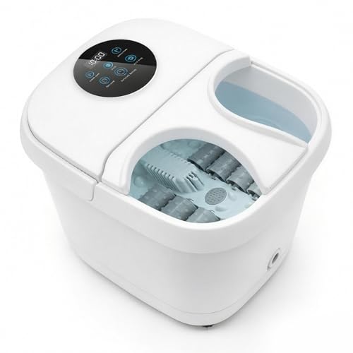 Spector Foot Spa Bath Massager with Heat & Bubbles, Adjustable 37-50°C Foot Spa and Massager with Heater, 8 Large Rollers, Portable Foot Bath with Wheels, LCD Touch Control for Home Relaxation