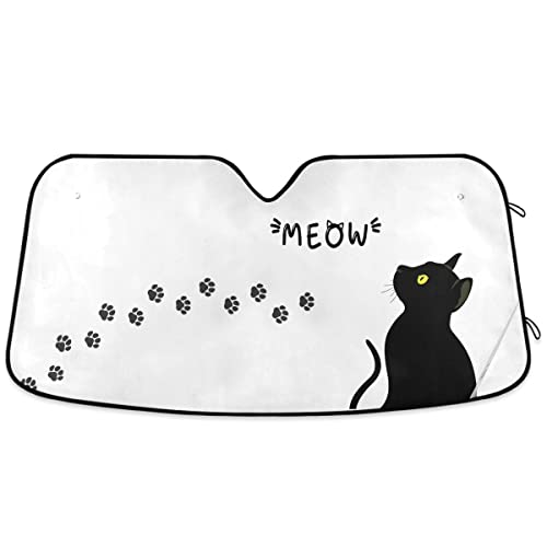 Black Cat Car Windshield Sun Shade Kitty Paw Meow Car Sun Visor for UV Rays and Sun Heat Protection Cute Animals Blocks Heat and Sun Foldable Sun Shield 55x28 Inches Automotive Interior Accessories