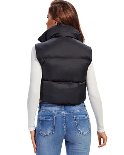 Fuinloth Women's Padded Vest, High Stand Collar Lightweight Zip Crop Puffer Gilet - Image 6