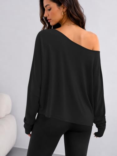 Womens Off The Shoulder Tops Long Sleeve Oversized Workout Flowy T Shirts - image 4