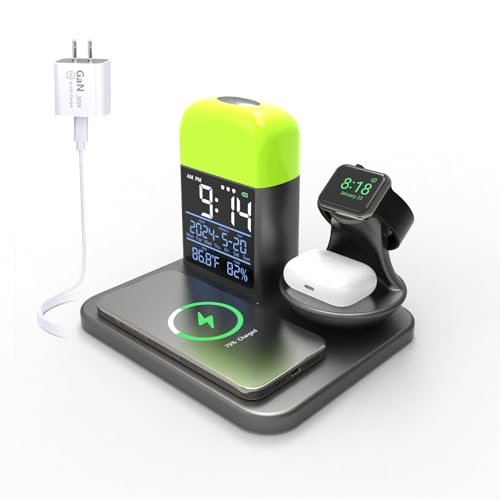 3 in 1 Wireless Charging Station,Wireless Charger Compatible with iPhone 16/15/14/13/Pro/Max/XS/Plus.for Apple Watch,Charging Dock for AirPods with Digital Alarm Clock and Night Light (Y21)
